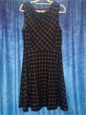 Banana Republic Black Plaid Midi Dress with Red Accents